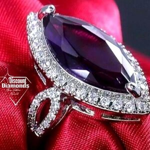 Amethyst Cocktail Ring surrounded by Clear White Topaz 925 Silver